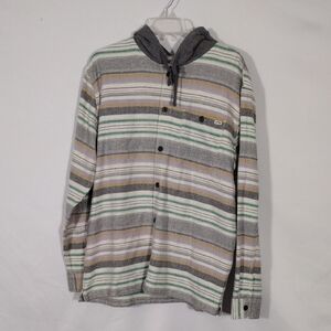 NWT Billabong Baja Flannel Button Down Striped Jade Stone Men's Size Medium